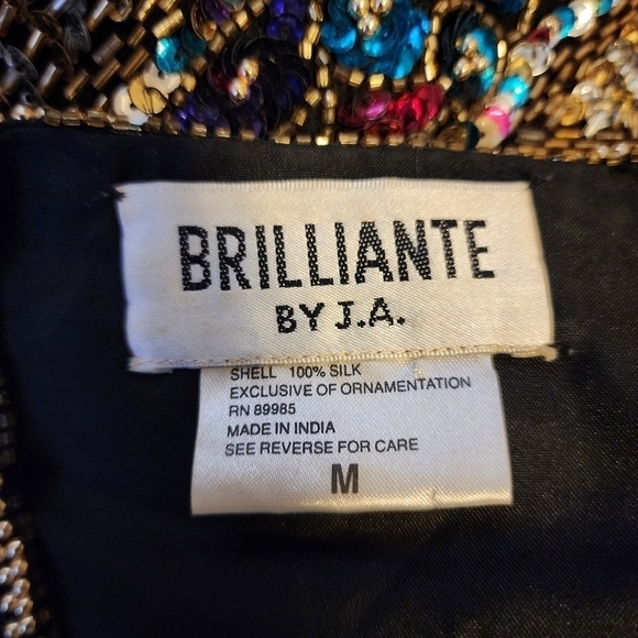 Brilliante Silk Beaded Sequin Jacket Black Hook Eye Dressy Women's Medium M EUC - Picture 7 of 8